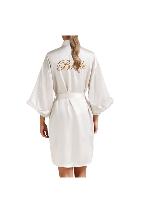 Women's Wedding Party Team Bride Robe Letters Kimono Satin Pyjamas Bridesmaid Bathrobe