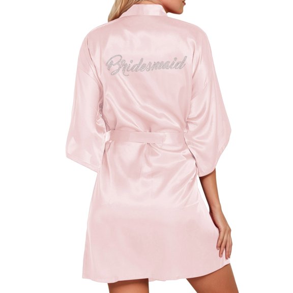 KANG Women's Wedding Party Team Bride Robe Letters Kimono Satin Pyjamas Bridesmaid Bathrobe