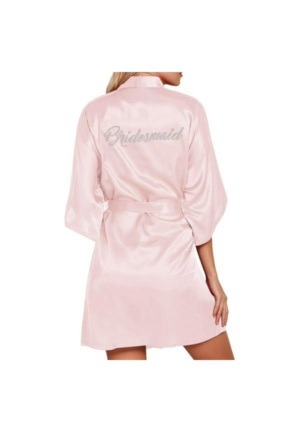 Women's Wedding Party Team Bride Robe Letters Kimono Satin Pyjamas Bridesmaid Bathrobe
