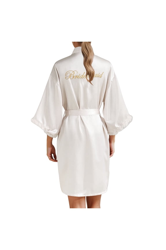 Women's Wedding Party Team Bride Robe Letters Kimono Satin Pyjamas Bridesmaid Bathrobe