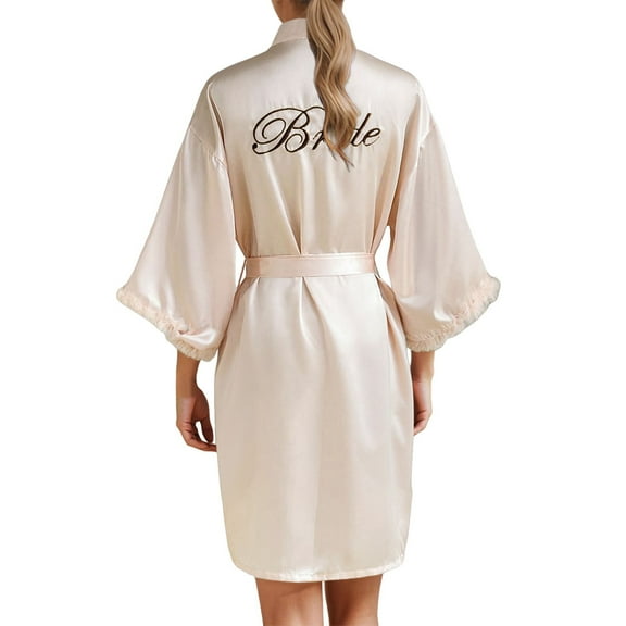 KANG Women's Wedding Party Team Bride Robe Letters Kimono Satin Pyjamas Bridesmaid Bathrobe