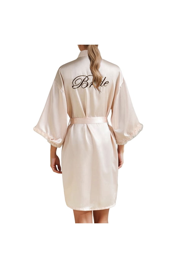 Women's Wedding Party Team Bride Robe Letters Kimono Satin Pyjamas Bridesmaid Bathrobe
