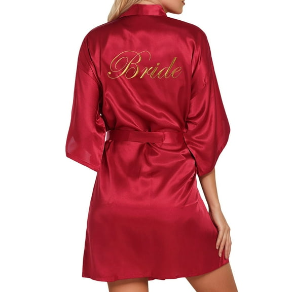 KANG Women's Wedding Party Team Bride Robe Letters Kimono Satin Pyjamas Bridesmaid Bathrobe