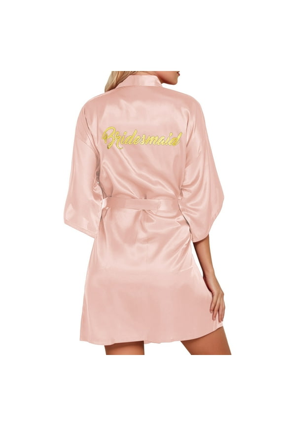 Women's Wedding Party Team Bride Robe Letters Kimono Satin Pyjamas Bridesmaid Bathrobe
