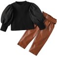 thumbnail image 1 of KANGKANG Toddler Girl Fall Outfits Puff Sleeve Ribbed Tops + Pants 2Pcs Girls Fashion Outfits 2-3T, 1 of 14