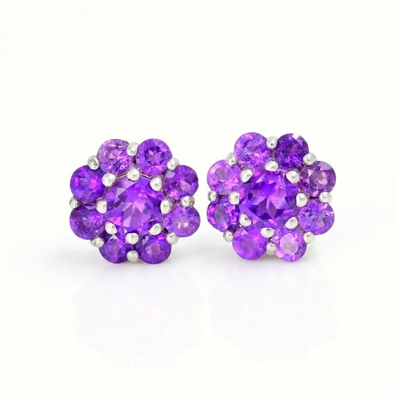 KANISHK SILVER Amethyst Cluster Stud Earrings, Blue Elegant Jewelry for Women in Yellow Gold Finish