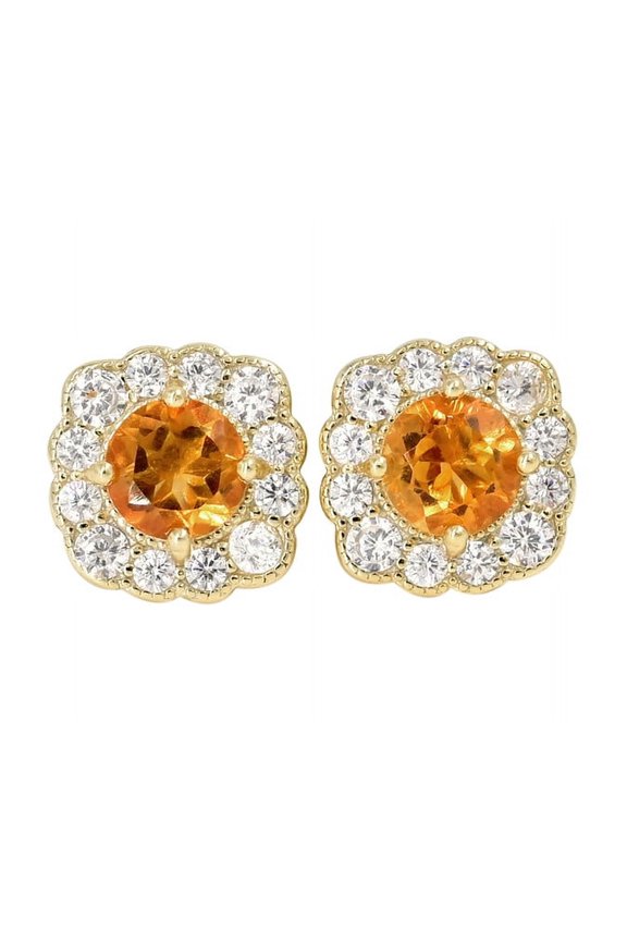 Citrine Cluster Stud Earrings, Elegant Jewelry for Women in Gold Finish