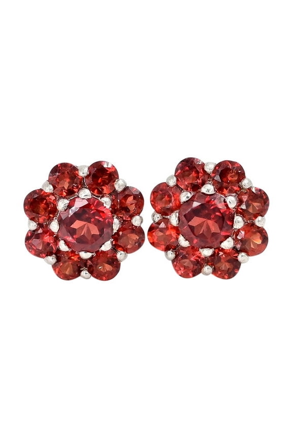 Garnet Cluster Stud Earrings, Elegant Jewelry for Women in Gold Finish