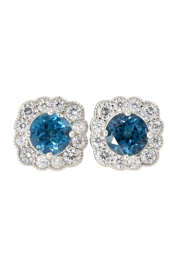 London Blue Topaz Cluster Stud Earrings, Elegant Jewelry for Women in Gold Finish