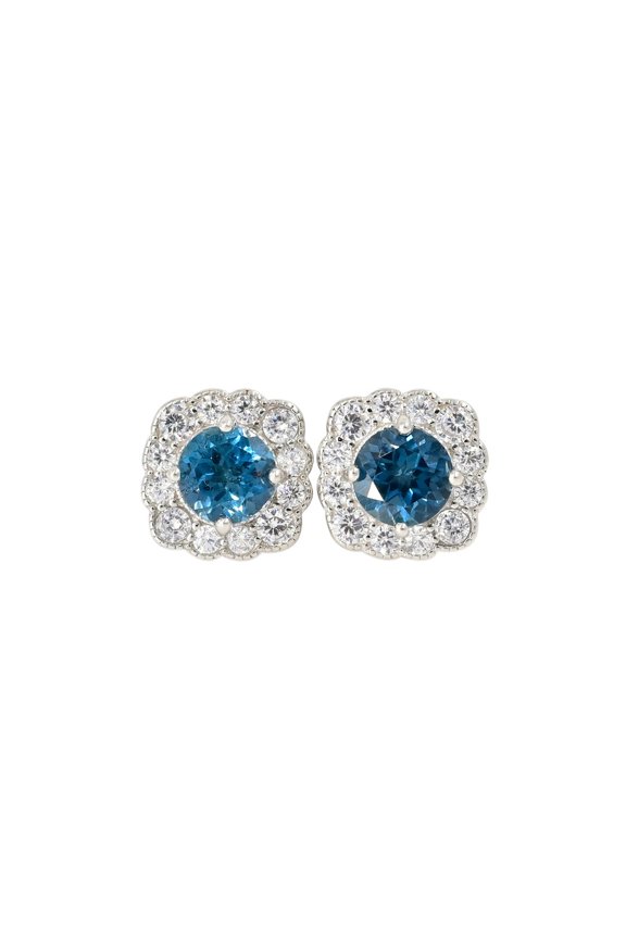 London Blue Topaz Cluster Stud Earrings, Elegant Jewelry for Women in Gold Finish