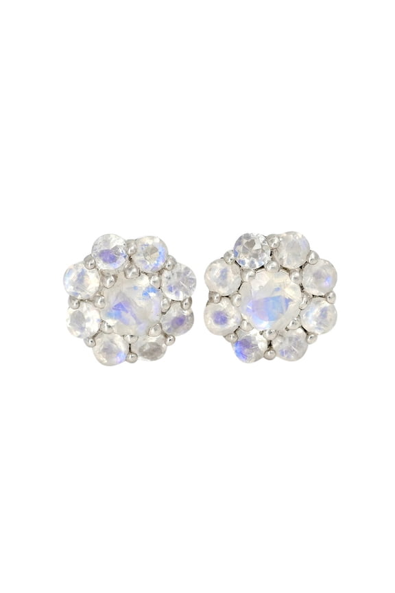 Moonstone Cluster Stud Earrings, White Elegant Jewelry for Women in Gold Finish
