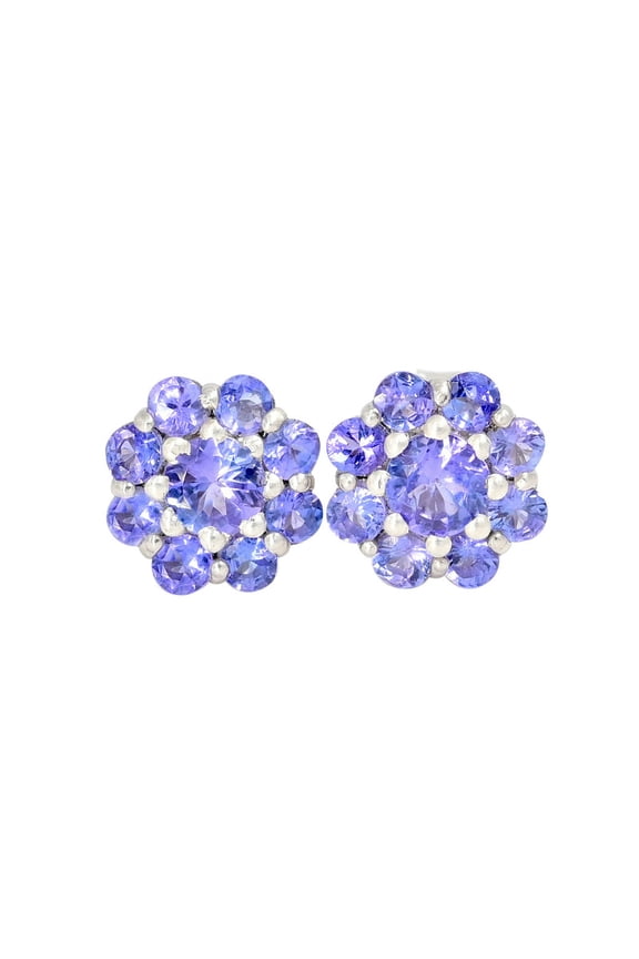 Tanzanite Cluster Stud Earrings, Elegant Jewelry for Women in Gold Finish
