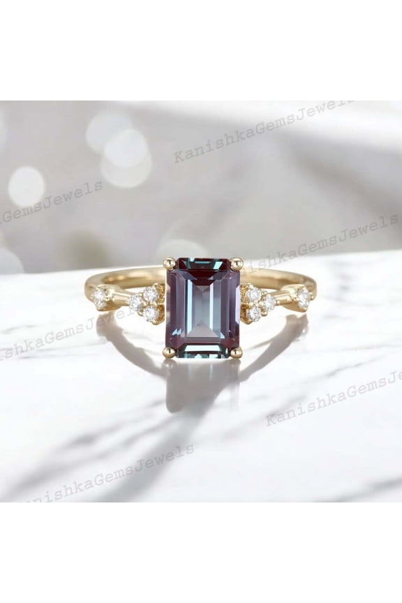 1.5Ct 8x6mm / Emerald Cut Alexandrite Promise Ring CZ Diamond Proposal Ring New Year Gift Ring