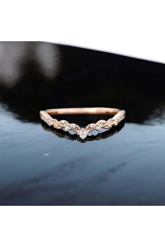 1.5MM / 1Ct Round Shape Moissanite Wedding Band Stacking Proposal Band Leaf Twig Promise Jewelry Rose Gold Gift Ring