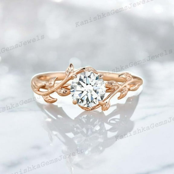 KANISHKAGEMS&JEWELS 1 Ct 5 mm / Round Shape Moissanite Engagement Ring Solitaire Twig Proposal Ring New Year Gift For Wife