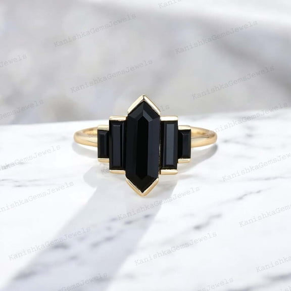 KANISHKAGEMS&JEWELS 12x9MM / 2Ct Natural Onyx Promise Ring Onyx Cluster Women Statement Jewelry Bridal Wedding Gift Ring