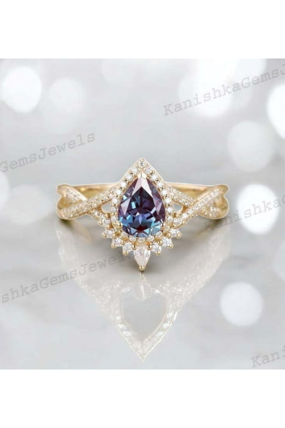 2 Ct 7x5mm / Pear Cut Alexandrite Ring CZ Diamond Cross Over Promise Ring June Birthstone Women Jewelry Valentine's Day Gift For Lover
