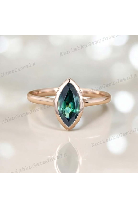 2 Ct 9x7mm / Marquise Cut Emerald Promise Ring Rose Gold Bezel Set Ring Solitaire Statement Women Jewelry Anniversary Gift Ring