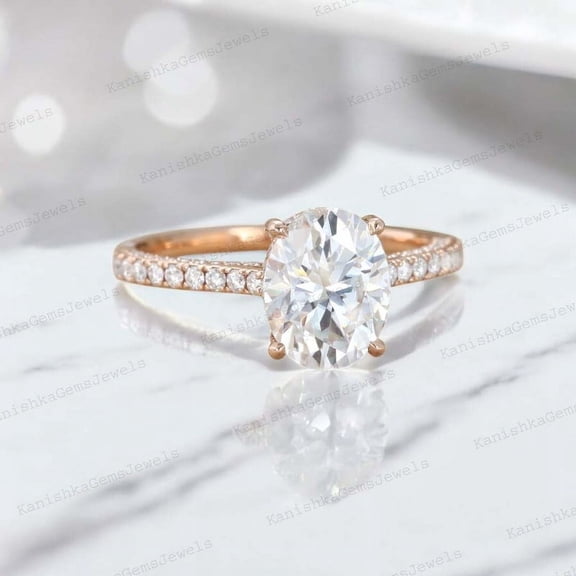 KANISHKAGEMS&JEWELS 2Ct 8x6mm / Oval Cut Moissanite Bridal Wedding Ring CZ Diamond Promise Rose Gold Proposal Ring Birthday Gift For Wife