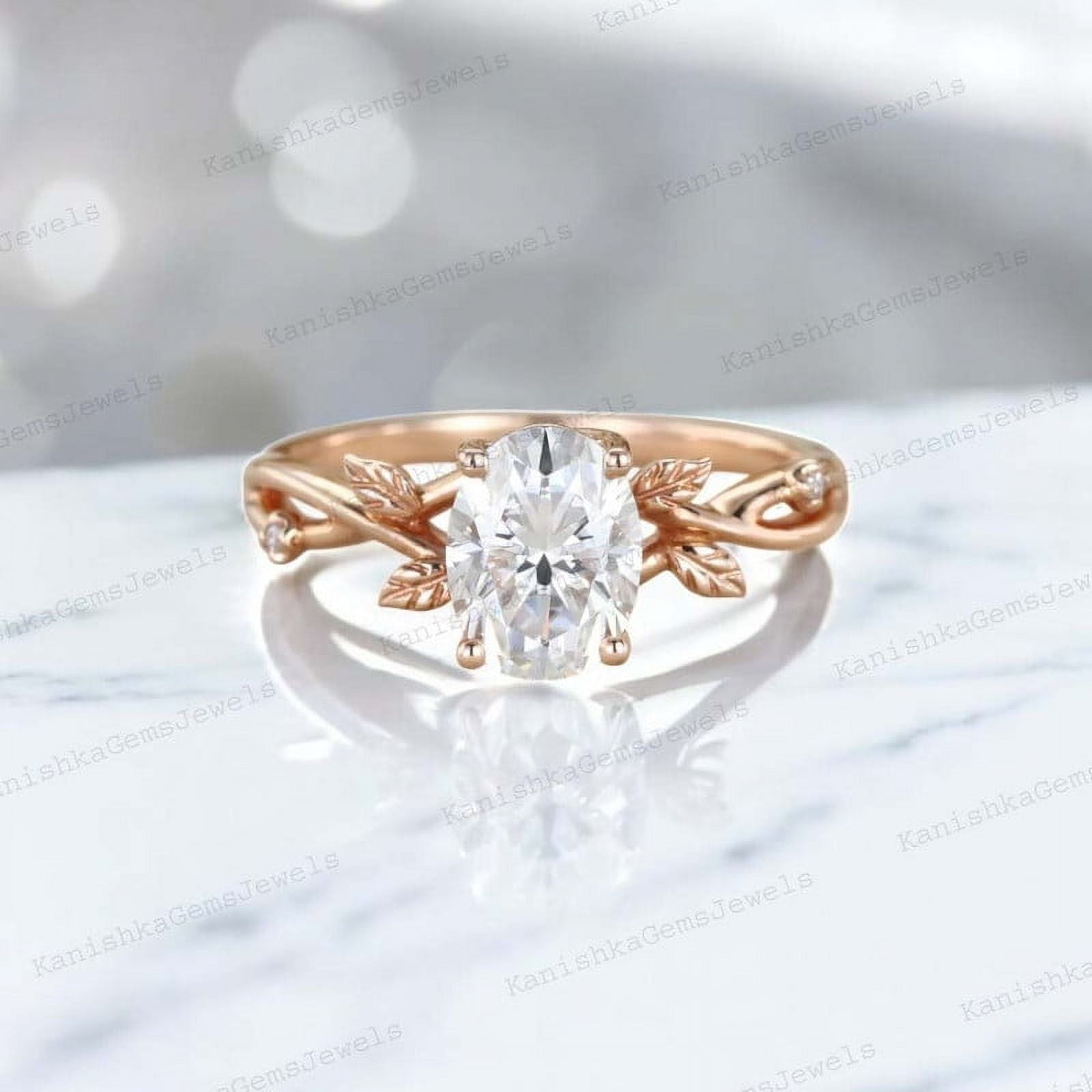 KANISHKAGEMS&JEWELS 2Ct 8x6mm / Oval Cut Moissanite Engagement Ring CZ Diamond Twig Leaf Ring Nature Inspired Women Jewelry Birthday Gift For Daughter