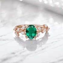 KANISHKAGEMS&JEWELS 2Ct 8x6mm /Oval Emerald Engagement Ring CZ Diamond Leaf Twig Ring Nature Inspired Women Jewelry Anniversary Gift For Wife