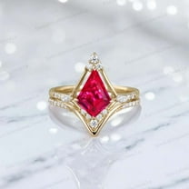 KANISHKAGEMS&JEWELS 2Ct 9x7mm / Kite Cut Ruby Bridal Wedding Ring Set CZ Diamond Proposal Ring Pink Gemstone Engagement Ring Set Valentine's Day Gift For Lover