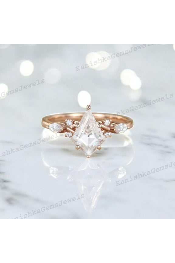 2Ct 9x7mm / Moissanite Promise Ring CZ Diamond Twig Women Jewelry Birthday Gift For daughter Rose Gold Engagement Ring