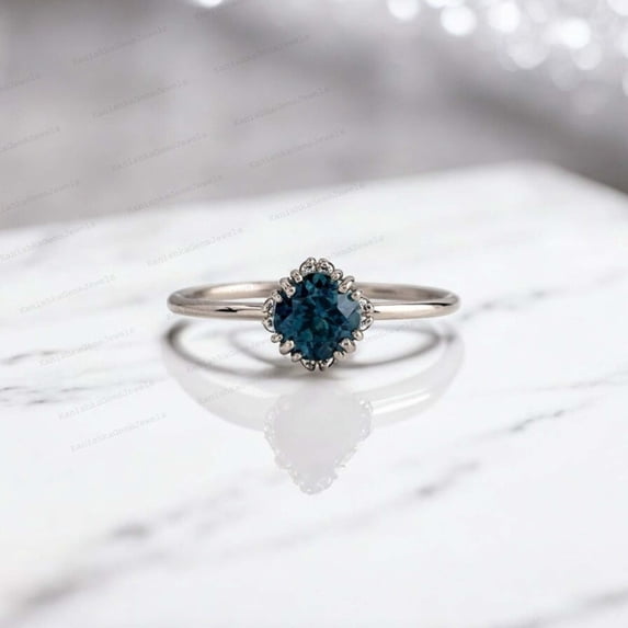 KANISHKAGEMS&JEWELS 5MM / 2Ct Vintage Montana Sapphire Engagement Ring Round Shape Blue Green Sapphire Women Jewelry Happy Holiday Gift Ring