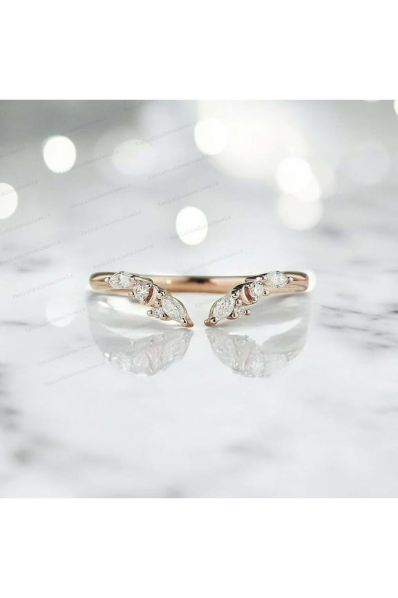 5x3MM / 2Ct Unique Natural Inspire Leaf Moissanite Band Open Bridal Wedding Band Marquise Shape Moissanite Handmade Ring Promise Ring Anniversary Gift for Her