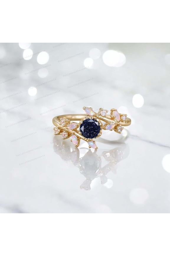 6MM / 1Ct Round Shape Sandstone Engagement Ring Fire Opal Proposal Ring Leaf Twig Nature Inspired Jewelry Anniversary Gift For Wife