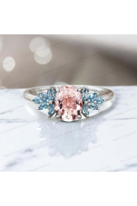 8x6MM / 1.5Ct Citrine Engagement Ring Aquamarine Cluster Bridal Wedding Ring Alternative Fine Women Jewelry Birthday Gift For Daughter