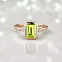 KANISHKAGEMS&JEWELS 8x6MM / 1Ct Vintage Peridot Engagement Ring Rose Gold Plated Bezel Set Ring Green Gemstone Proposal Jewelry Gift For Her