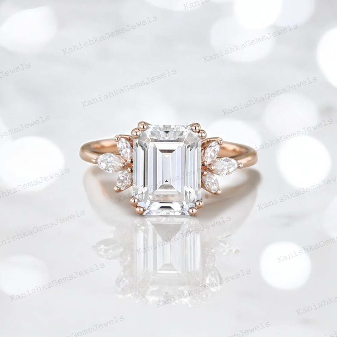 KANISHKAGEMS&JEWELS 8x6MM / 2Ct Emerald Cut Moissanite Proposal Ring ...