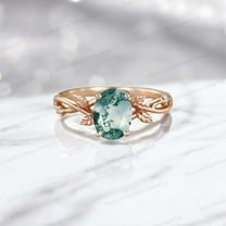 KANISHKAGEMS&JEWELS 8x6MM / 2Ct Natural Moss Agate Engagement Ring CZ Diamond Leaf Twig Ring Nature Inspired Women Jewelry Anniversary Gift For Wife