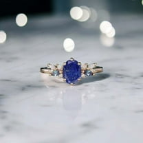 KANISHKAGEMS&JEWELS 8x6MM / 2Ct Oval Cut Lapis Lazuli Engagement Ring Opal Bridal Wedding Ring Alexandrite Cluster Gift Ring