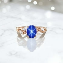 KANISHKAGEMS&JEWELS 8x6MM / 2Ct Star Sapphire Anniversary Ring CZ Diamond Twisted Proposal Ring Rose Gold Plated Prong Set Ring Birthday Gift For Wife