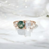 KANISHKAGEMS&JEWELS 8x6MM / 2Ct Vintage Moissanite Engagement Ring Moss Agate Bridal Wedding Jewelry Cluster Proposal Gift Ring