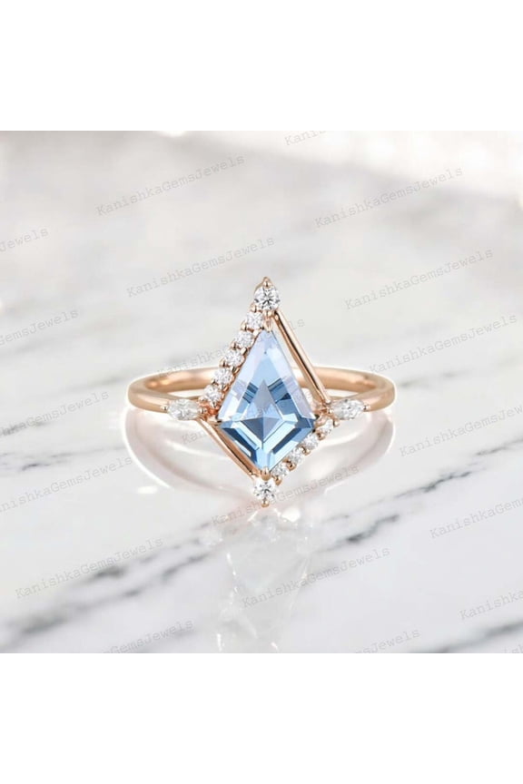 9x7MM / 1.5Ct Aquamarine Bridal Wedding Ring Marquise Moss Agate Promise Ring Alternative Fine Women Jewelry Leaf Twig Nature Inspired Gift Ring