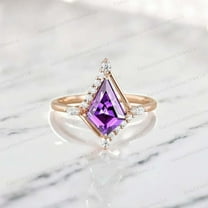 KANISHKAGEMS&JEWELS 9x7MM / 1.5Ct Kite Cut Amethyst Bridal Wedding Ring CZ Diamond Alternative Fine Women Jewelry Rose Gold Plated Prong Set Ring