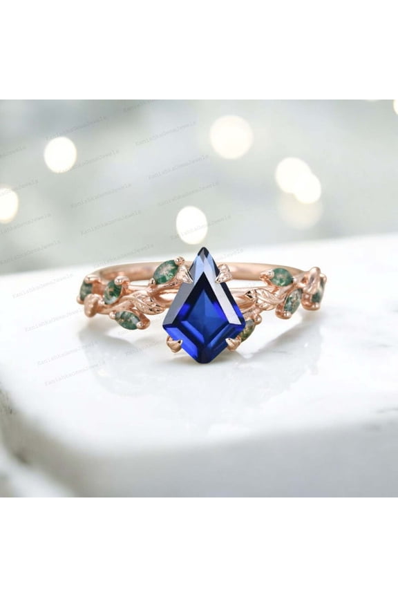 9x7MM / 1.5Ct Kite Cut Sapphire Engagement Ring Emerald Proposal Ring Art Deco Women Jewelry Gift For Her