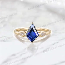 KANISHKAGEMS&JEWELS 9x7MM / 1.5Ct Sapphire Promise Ring September Birthstone Ring Yellow Gold Plated CZ Diamond Ring Bridal Wedding Women Gift Jewelry