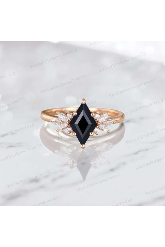 9x7MM / 2Ct Kite Cut Onyx Engagement Ring CZ Diamond Cluster Bridal Jewelry Natural Gemstone Promise Ging Anniversary Gift For Wife
