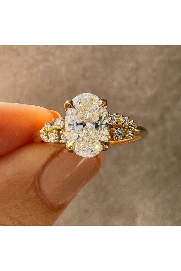 Antique Tulip Setting Oval Cut Moissanite Engagement Ring Floral Cluster Yellow Gold Engagement Ring Women Art Deco Bridal Promise Ring