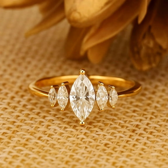 KANISHKAGEMS&JEWELS Five Stone 2Ct Marquise Cut Colourless Moissanite Engagement Ring Wedding Ring Moissanite Ring Anniversary Gift Moissanite Ring