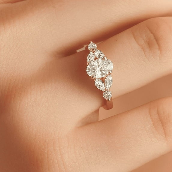 KANISHKAGEMS&JEWELS Oval Moissanite Engagement Ring Vintage Cluster Rose Gold Anniversary Ring Marquise Diamond Wedding Bridal Handmade Art Deco Gift Ring