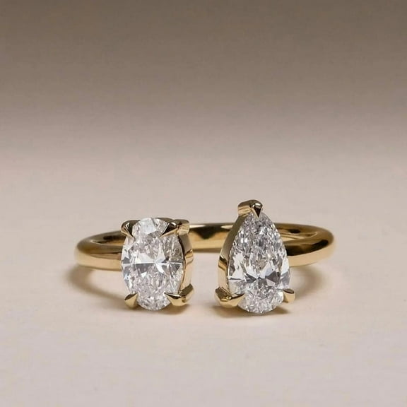 KANISHKAGEMS&JEWELS Unique Open Cuff Engagement Ring Oval and Pear Cut Moissanite Wedding Ring Toi Et Moi Diamond Ring Attractive Two Stone Anniversary Gift
