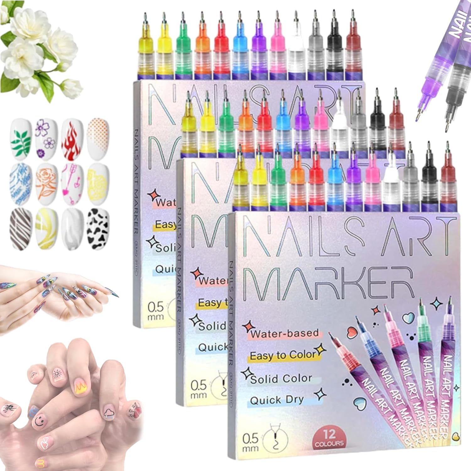 KANOHENO 12 Colors Nail Art Pens Set,0.01in Waterproof and Quick-Drying DIY Nails Art Drawing Painting Tools,Multicolor Gel Acrylic Painted Pen Kit