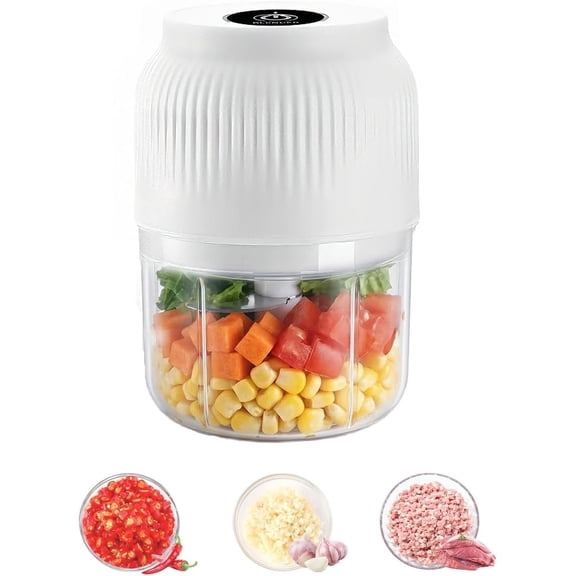 KANOHENO 14.1oz Electric Garlic Chopper,Portable Ginger Grinder with USB Rechargeable & One-Touch Operation,6-Blade Stainless Steel Head,Detachable Design,Ideal for Fruits & Veggies