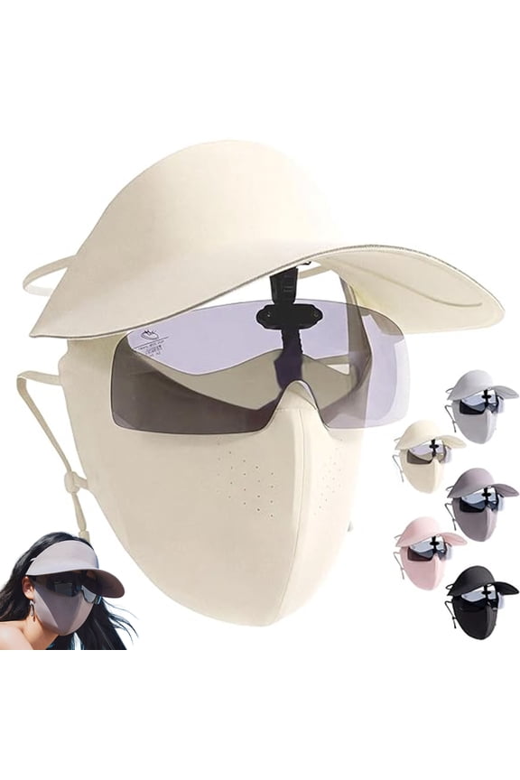 KANOHENO 3 in 1 Summer Cycling Face Mask,Ice Silk Breathable & Sweat-Absorbing Mask with Adjustable Headband,Includes Sun Hat & Sunglasses for Outdoor Riding
