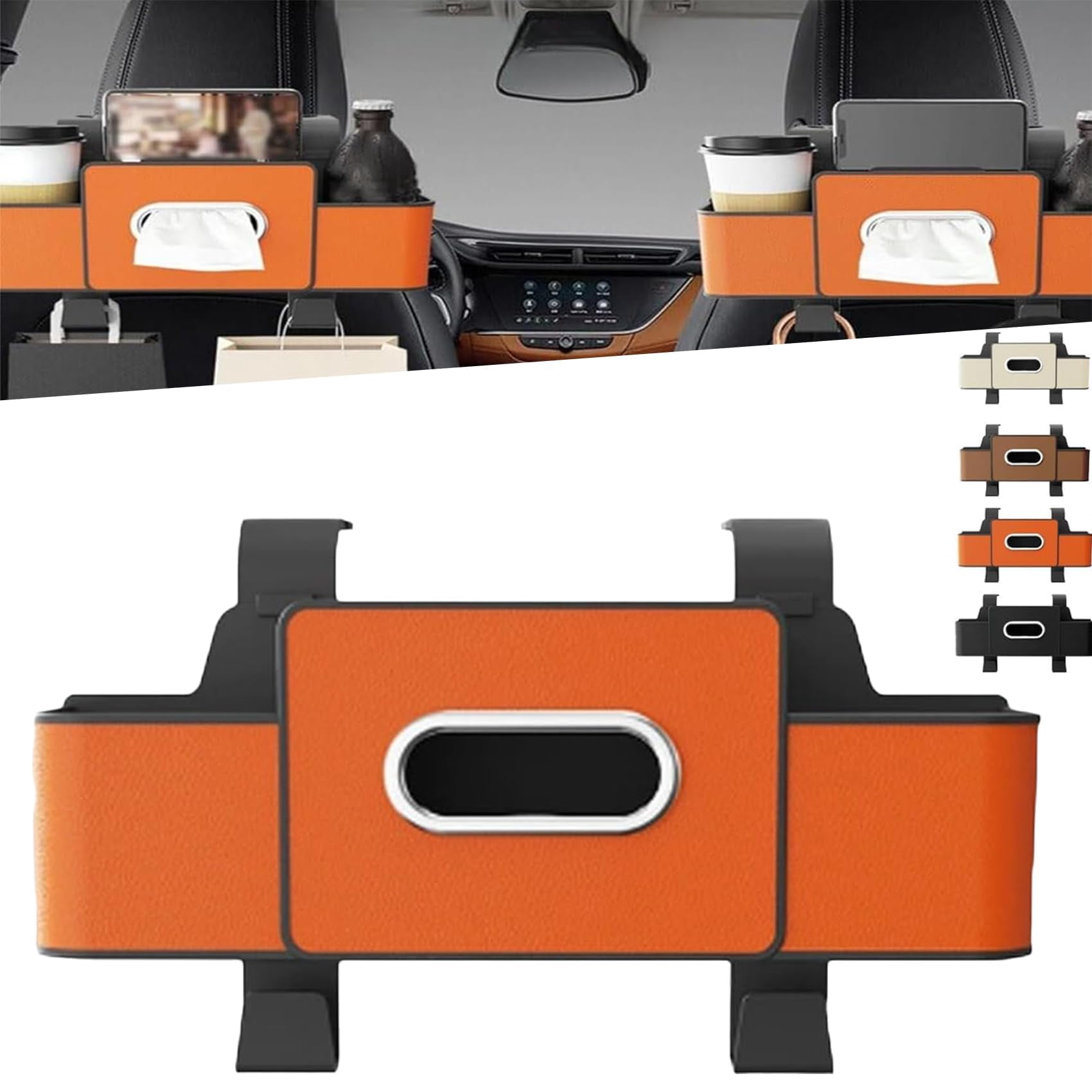 KANOHENO 3-in-1 Car Backseat Organizer,Multifunctional Waterproof Car Seat Back Storage Box with Dual Cup Holders,Tissue Box & Phone Holder for Daily Driving & Travel